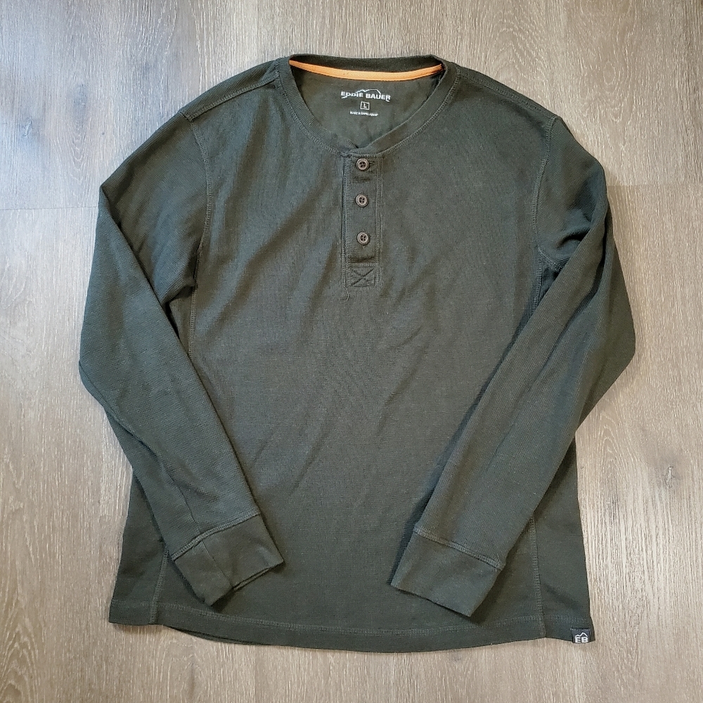 Eddie Bauer Men's Henley Thermal Long-sleeve Shirt Large